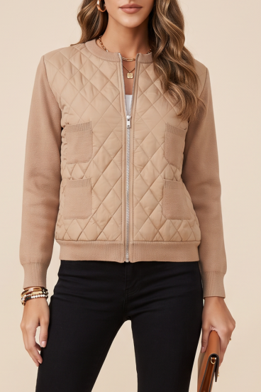 Knitted zip-up cardigan, apricot