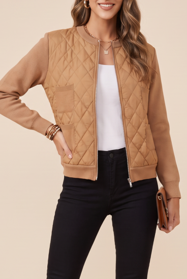 Knitted zip-up cardigan, Camel
