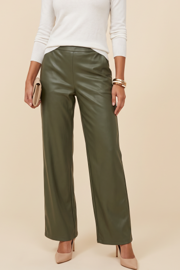 Faux Leather Pants, Olive Green
