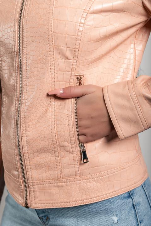 Animal Print Faux Leather Jacket Terma, Light Pink