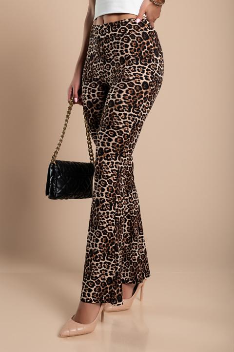 Fashion flared pants with leopard print, beige