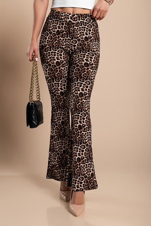 Fashion flared pants with leopard print, beige