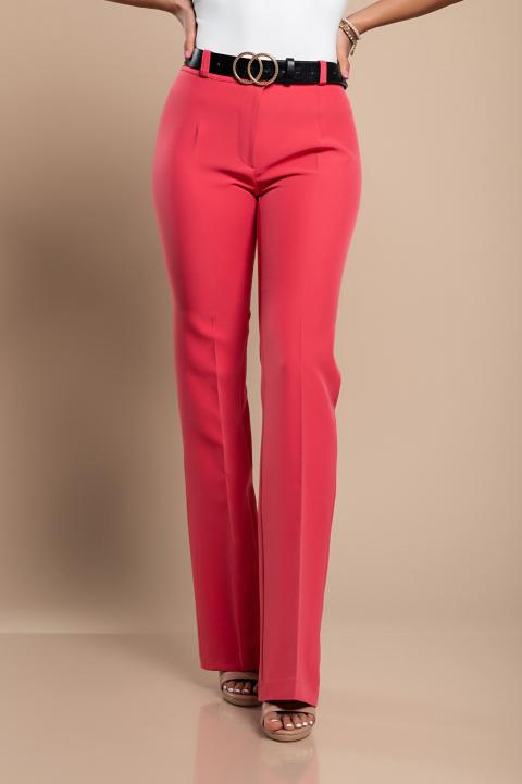 Elegant long straight-leg trousers, coral