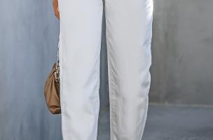 High waisted long pants, white
