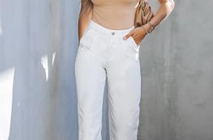 High waisted long pants, white