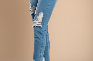 Tight jeans with a high waist and slits Stefana, sky blue