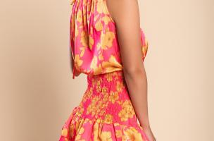 Elegant mini dress with print Torsa, fuchsia