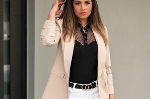 Long blazer with classic collar Turina, beige