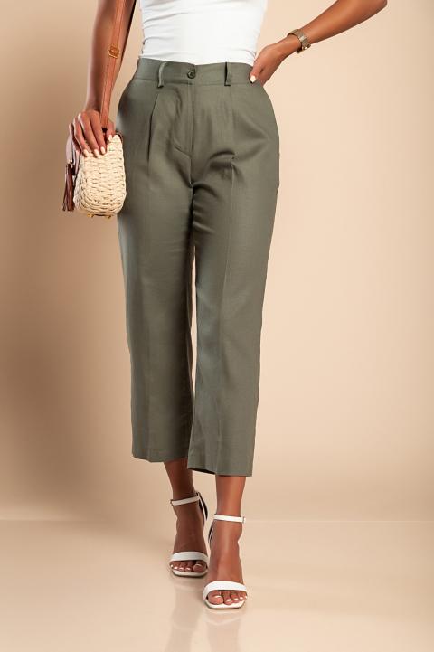Elegant linen trousers, olive green