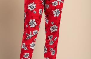 Long cotton trousers with floral print, red