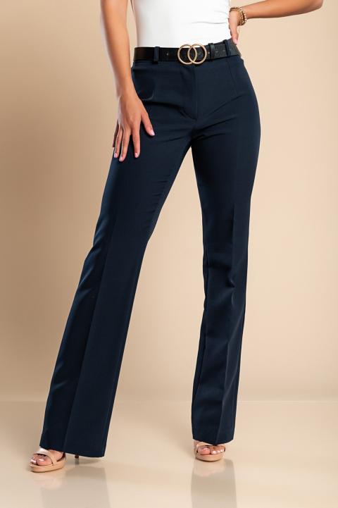 Elegant long straight-leg trousers, dark blue