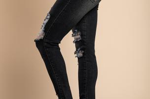 Tight jeans with a high waist and slits Stefan, black