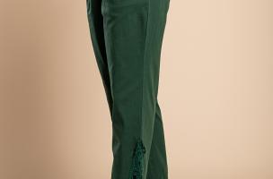 Elegant cotton trousers with lace trim, olive green