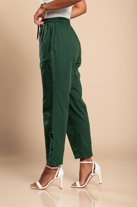 Elegant cotton trousers with lace trim, olive green