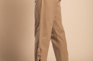 Elegant cotton trousers with lace, khaki