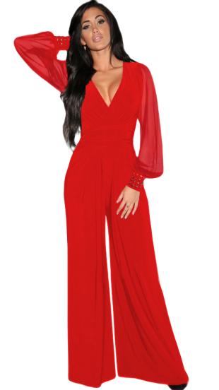 Elegant jumpsuit with v-neckline Georgina, red