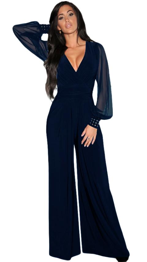 Elegant jumpsuit with "V" neckline Georgina, dark blue