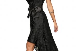 Elegant mini sleeveless dress with beautiful lace Suzan, black
