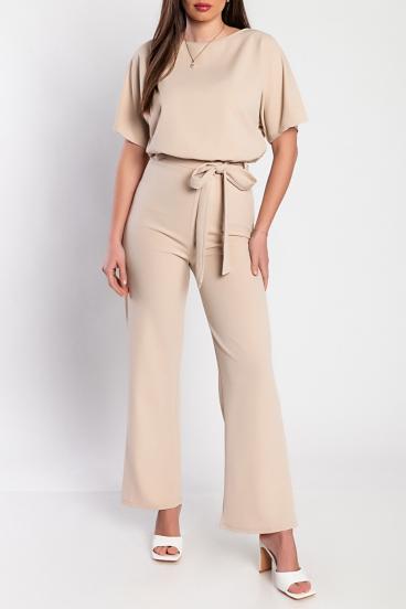 Fashion jumpsuit with wide long pants and short sleeves Nelia, apricot