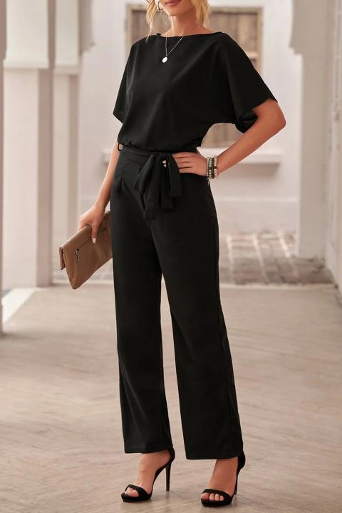 Fashion jumpsuit with wide long pants and short sleeves Nelia, black