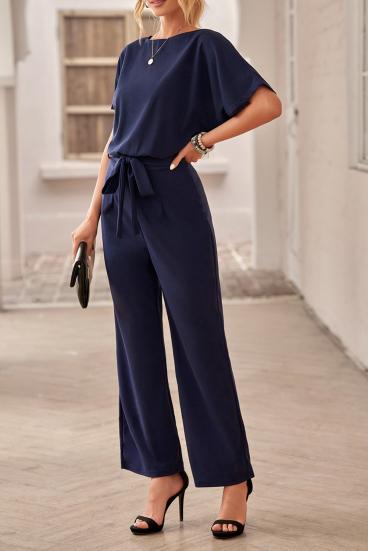 Fashion jumpsuit with wide long pants and short sleeves Nelia, dark blue